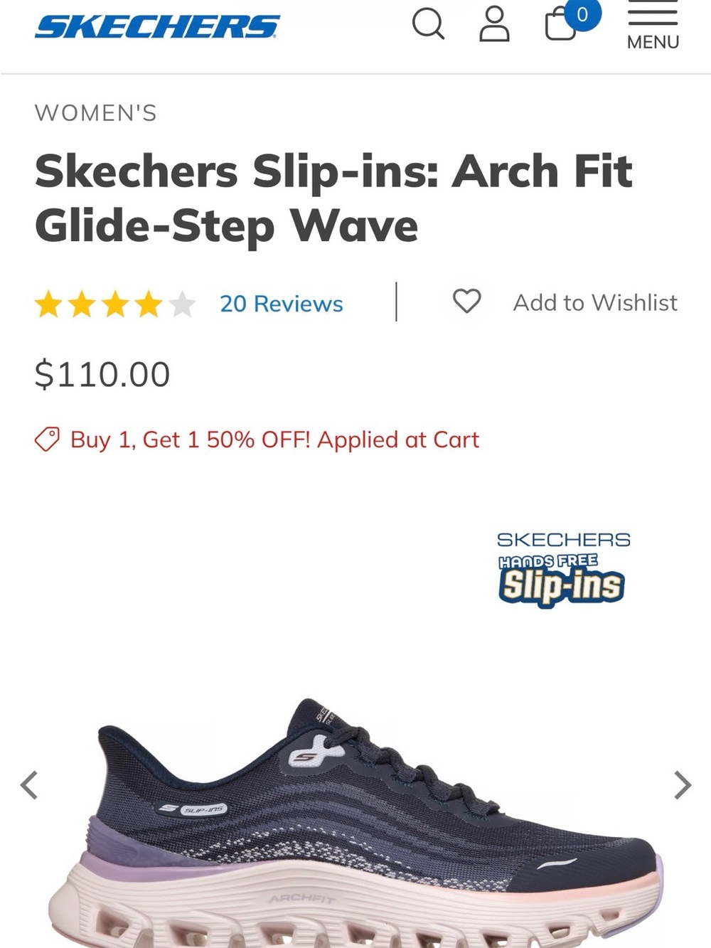 Skechers Navy Knit Slip-On Sneaker with Lilac Sole Accent